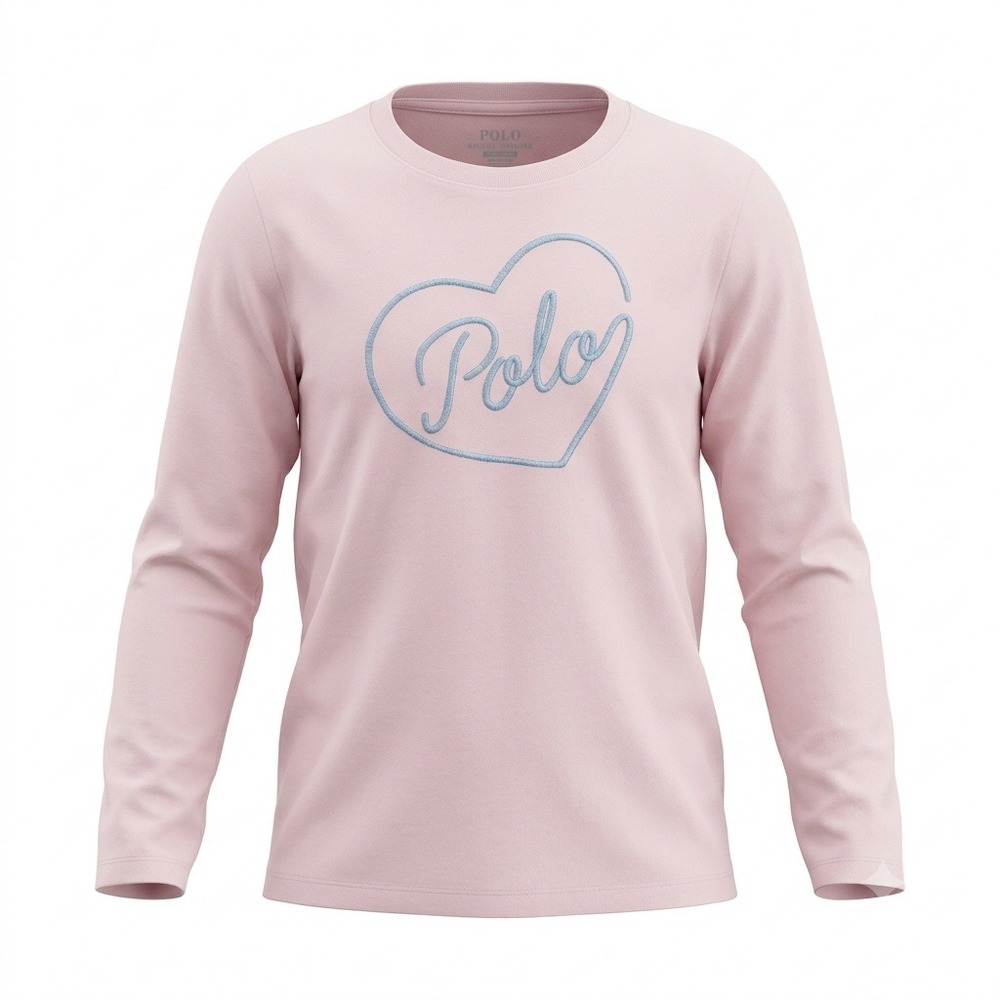 Polo Ralph Lauren Girls Pink Long Sleeve Heart Graphic T-Shirt Size 6